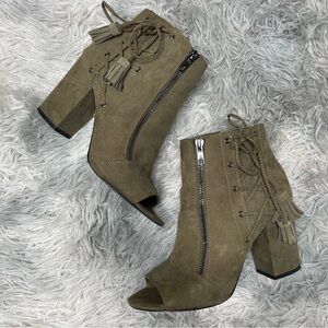 Carlos by Carlos Santana Leather Lace Up Peep Toe Block Heel Booties Sandals